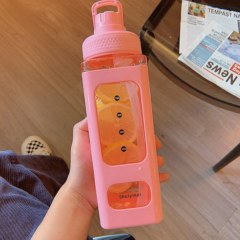 【휴대용 물병】크리 에이 티브 간단한 반대로 짚 플라스틱 컵 남성과 여성 스포츠 모리 휴대용 유행 휴대용 컵, #더블 핸드컵 팬700ml_컵