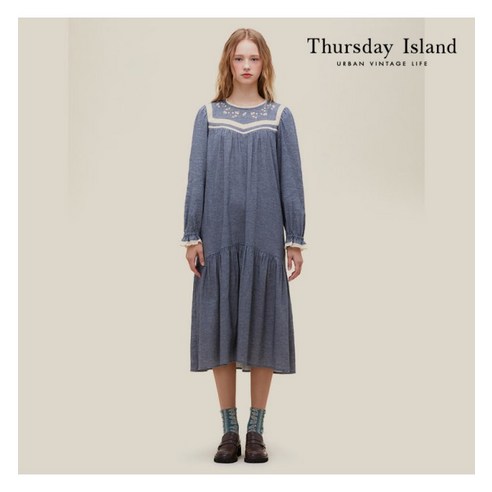 국내매장판 써스데이아일랜드 THURSDAYISLAND 레이스 자수 블록 원피스T226MOP158W 217192