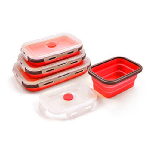 프리라이프-350-1200ml 실리콘 접이식 도시락 식품 저장 용기 휴대용 그릇 피크닉 캠핑 직사각형 야외 상자, 350ml, 레드