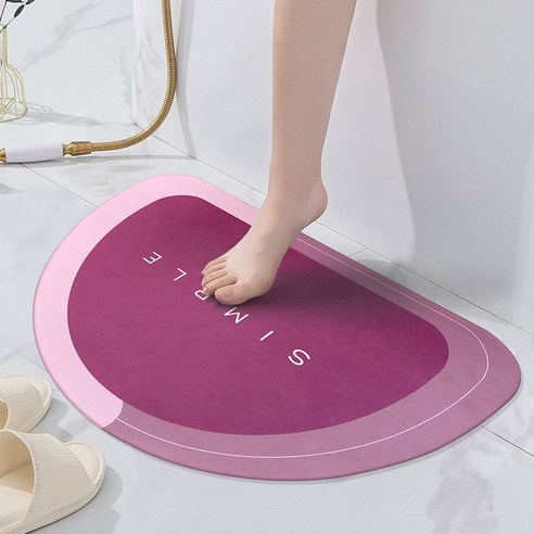 DFMEI 타원 실리콘 슬라브 쿠션 화장실 주방 물흡입 도어 매트 매트 카펫 욕실 미끄럼 방지깔다, 반원-핑크(고무), 60x90cm