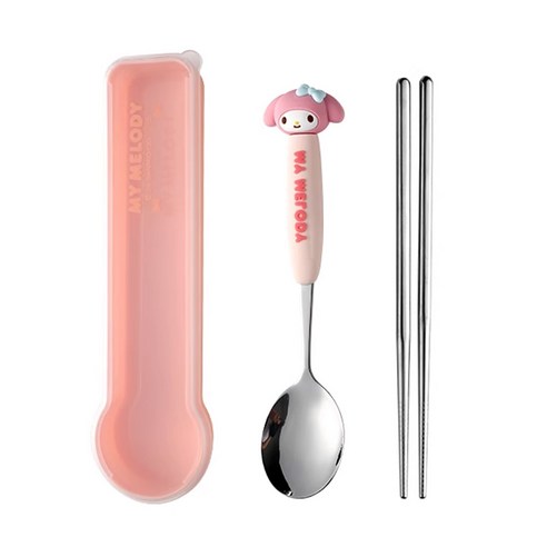 마이멜로디 피규어 숟가락 스텐 젓가락 수저 케이스, 1세트, 핑크