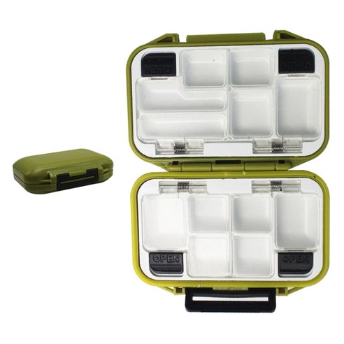 방수 낚시 루어 박스 야외 낚시 도구 상자 휴대용 태클 주최자 케이스 미니 도구 상자 제거 가능한 분배기, 작은 군대 녹색