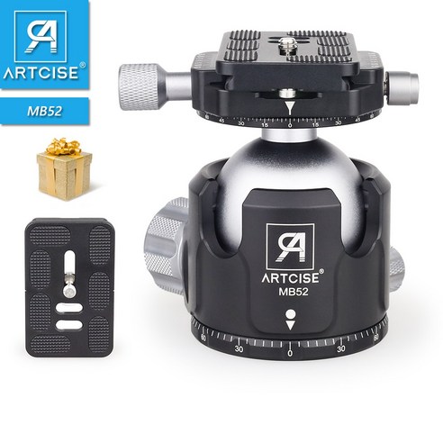 ARTCISE MB52 낮은 윤곽 삼각대 헤드 일반 파노라마 볼 헤드 카메라 수치 제어 금속 52mm 볼 헤드 추가 빠른 방출판 설치, 2개