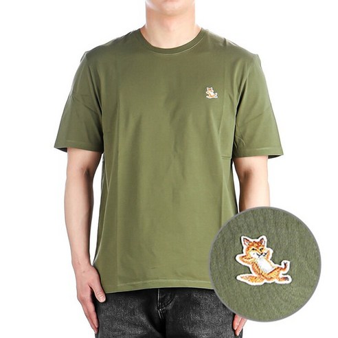 [명품]메종키츠네 24SS LM00110KJ0008 MILITARY GREEN 남성 칠랙스 반팔 티셔츠 LM00110KJ0008P384