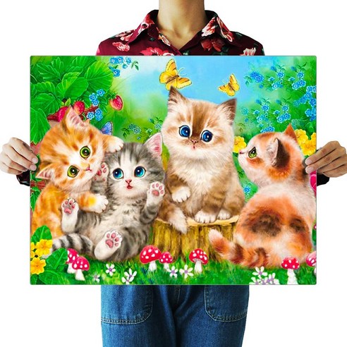 FASEN 액자 캔버스형 보석십자수 DIY 키트 40 x 50 cm, ZSH164.고양이