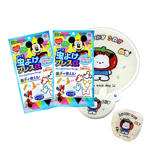 아스 디즈니 미키&미니 쳔연모기팔찌 30개입 2개 + 캐릭터 휴대용부채 1개 세트상품, 1세트