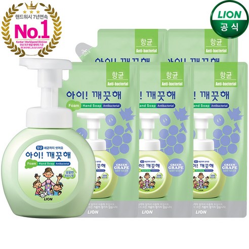 아이깨끗해 핸드워시 청포도 250ml용기x1개+200ml리필x5개, 청포도향/1250ml, 1세트