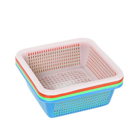 pp 재료 네모난 체 정사각형 창고 배급 바구니 채소 씻기 과일 체 플라스틱 바구니, (다색/600개부터) 18*18*6.5