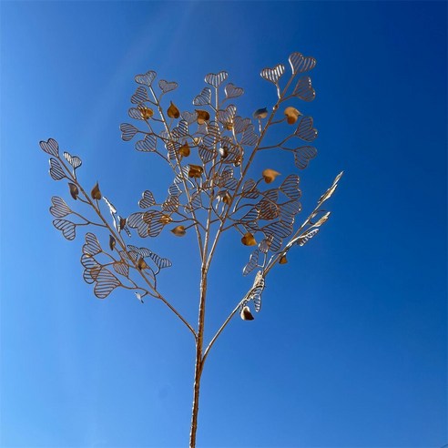 조화 가랜드 핑크뮬리 생화같은 야자 망고튤립 삼.갈래 팬 잎 그물 인공 금 은행 나무, 19 1개