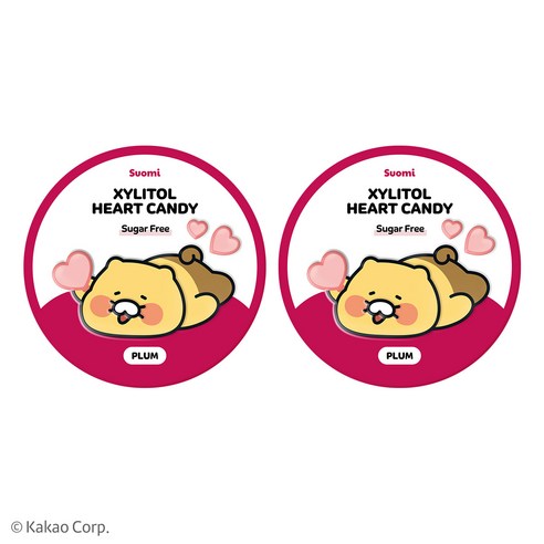 춘식이 자일리톨 하트 사탕 자두 무설탕 핀란드 수오미 캔디 아기 유아 양치, 40g, 12개