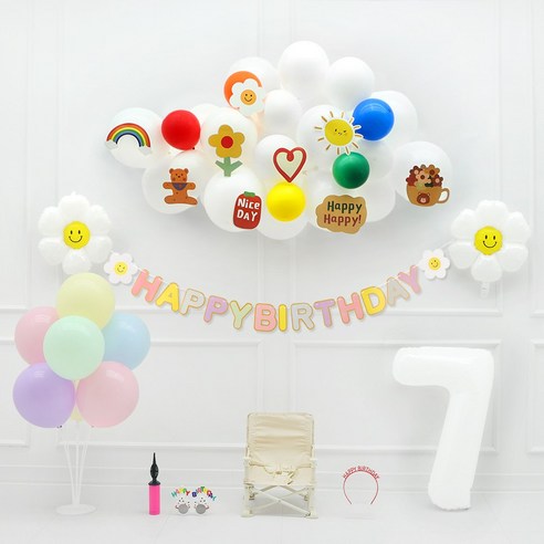 파티짱 생일 구름 풍선 가랜드 파티 세트 데이지, 숫자7, 1세트, 혼합색상