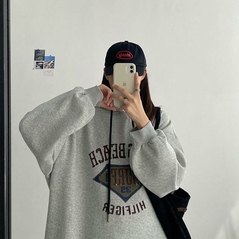 따뜻함과 스타일을 겸비한 애아리컨 그레이 기모 후드 롱 원피스