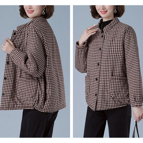 Mao여성 면직물 재킷 새로운 겨울 의류 예술적 대형 두꺼운 격자 무늬 면화 패딩 코트 짧은 따뜻한 코튼 패딩 자켓