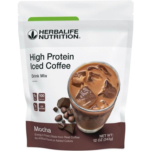 Herbalife Nutrition 고단백질 아이스 커피 드링크 믹스: (모카 12온스/343g) 에너지와 단백질 천연 커피로 제조 저지방 인공 향료 또는 첨가물 없음, 1개