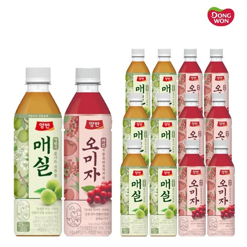 동원 양반 매실차+오미자차 혼합 500ml x (각6개)총12개 매실음료 펫음료 과채음료