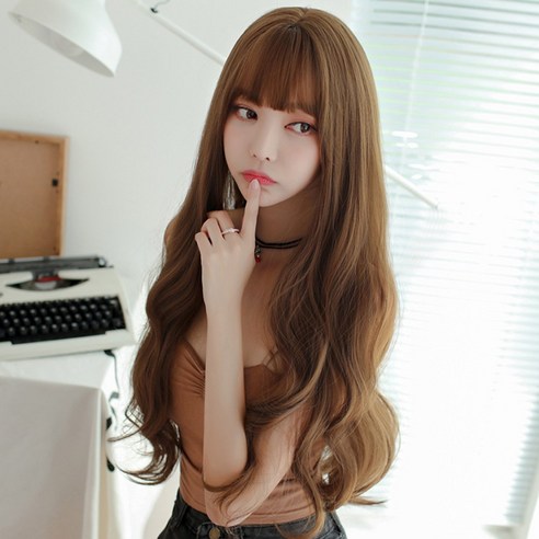 하이유니 네츄럴 웨이브 롱 헤어 통가발 가발 73cm + 가발망 + 거치대 세트, 다크브라운