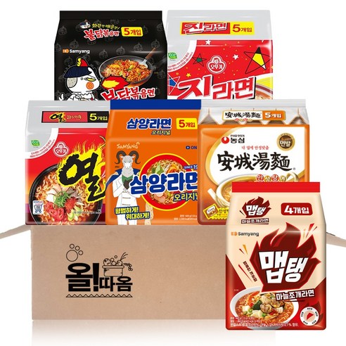 올따옴 멀티라면 6종 기획세트 11호(안성+진라면+열라면+불닭볶음면+맵탱마늘조개+삼양라면), 1세트