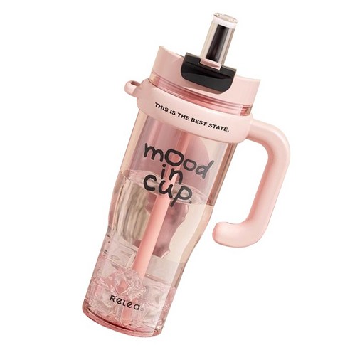 RELEA 대용량 빨대 트리탄 텀블러, 1개, 다크플럼 필링 핑크, 1250ml