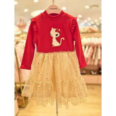 사랑스러운 우리 아이를 위한 특별한 선물, 프렌치캣 레드샤배색원피스 프랜치캣원피스