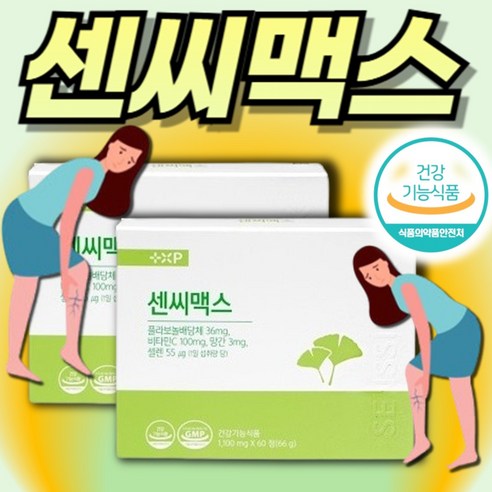 [H.S] 식약청인증 혈행개선 과 기억력개선 항산화 에 도움을 주는 고함량 은행잎추출물 징코 영양제 시너지 부원료 병풀추출물 함유 쎈씨 센시 센씨 맥스 아 침 하루한정, 2박스, 60회분