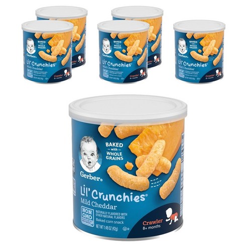 거버 릴 크런키 베이크드 콘 스낵 어린이곡물과자 42g, 마일드 체다(Mild Cheddar), 6개