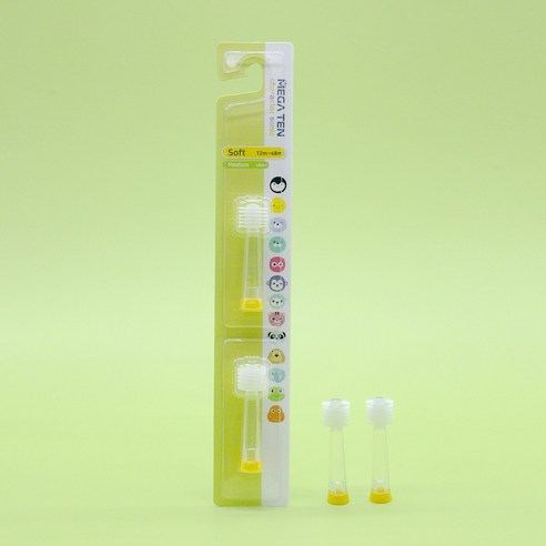 메가텐 키즈 캐릭터소닉 360도 음파진동 칫솔 리뉴얼 리필 미디움 8단 2P, 리필 헤드 1P, 2개