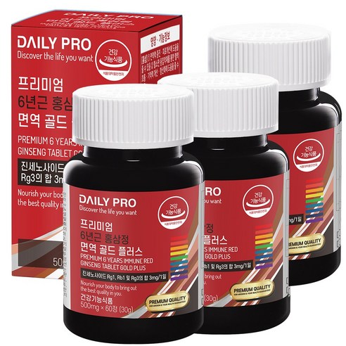 데일리프로 프리미엄 6년근 홍삼정 면역 골드 플러스, 60정, 3개, 60정