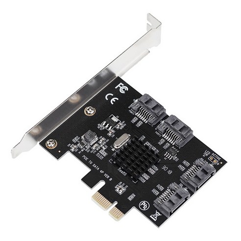 Xzante PCIE 라이저 카드 PCI-E X1 PCIE-SATA3.0 확장 허브 어댑터 4XSATA3.0 인터페이스 지원 SSD 하드 디스크, 검정
