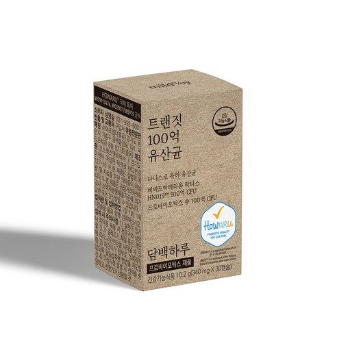 담백하루 트랜짓 100억 유산균 30캡슐 1개월 1박스 배변활동 다니스코 특허 유산균 Howaru, 30정, 1개