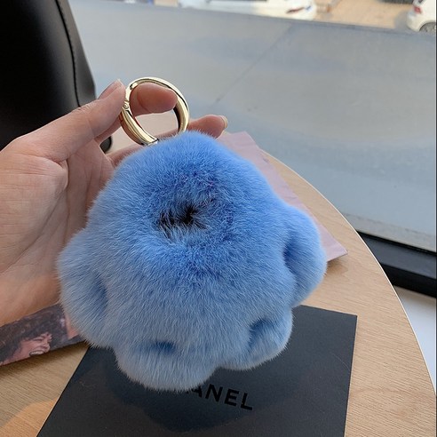 [곰발 볶음] 달토끼 털 가방 액세서리 귀엽다 자동차 열쇠고리 액세서리 생일 선물녀, 하늘색 토끼 털