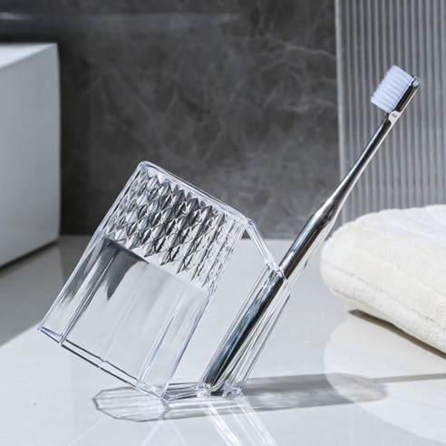 살림해요 거꾸로 물빠짐 양치컵 칫솔꽂이 스탠드형, 2개, 투명