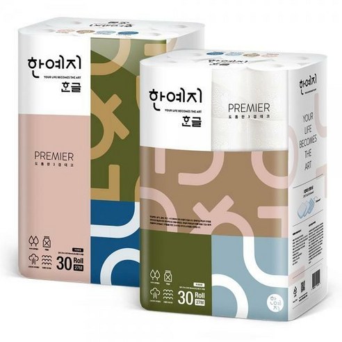 한예지 한글 프리미어 3겹 천연펄프 롤화장지 27m, 30롤, 2개