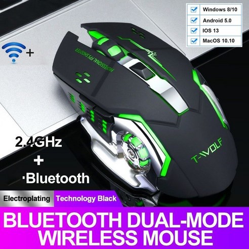 [XIG] 2.4G 무선 블루투스 마우스 게임 자동 충전식 인체 공학적 마우스 Rgb 백라이트 Usb 수신기 데스크탑 Pc 노트북 게이머, 듀얼 모드, 하나