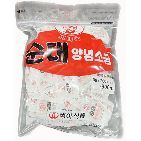 순대소금 범아식품 3g 정제염 일회용소금 분식집, 200개, 3g