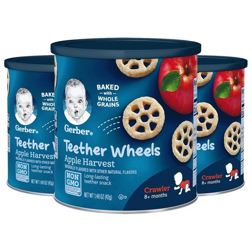 Gerber 티서 휠 42g, 3개, 애플 하베스트 (Apple Harvest)