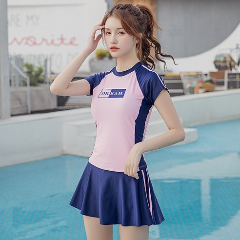 수영복 여년 추동온천 배 커버 라지 슬림 체형 보수 투피스 수영복