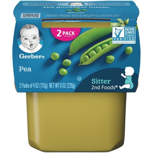 Gerber 2단계 어린이 식품 113g 2개입, 완두콩(Peas), 3개