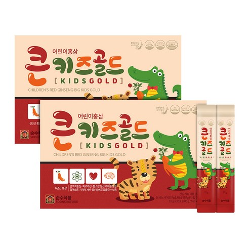 순수식품 큰 키즈 골드 어린이 홍삼 스틱 + 쇼핑백, 10ml, 60개