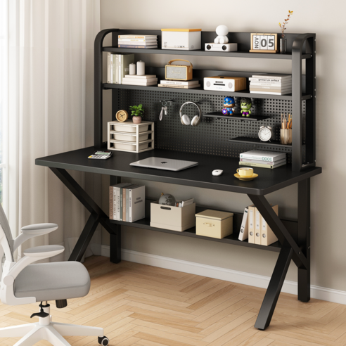 편안홈 다기능 철제 책상 오피스데스크 컴퓨터책상 업그레이드 타공보드, 블랙