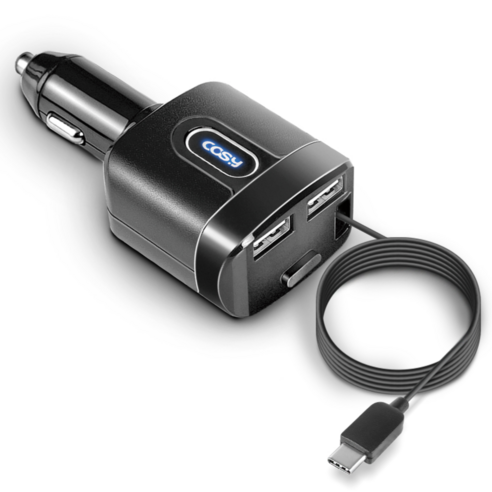 C타입 자동 감김 차량용충전기 QC3.0 USB 2포트 초고속 충전 케이블 정리 3대 동시충전, 단일모델