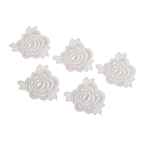5 조각 화이트 레이스 장미 꽃 DIY 바느질 스티커 아플리케 자수 패치 용, 폴리 에스터