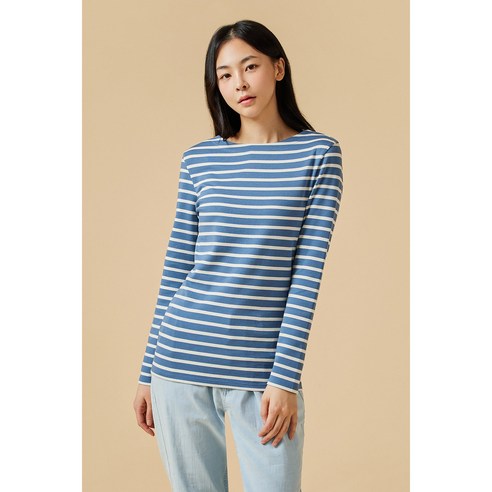 [JAJU/자주] 여 BETTER_코튼 보트넥 긴팔 티셔츠_라이트 블루