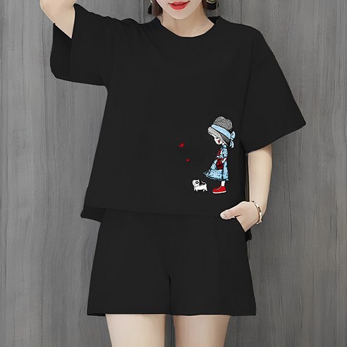 레터링소녀반팔팬츠세트