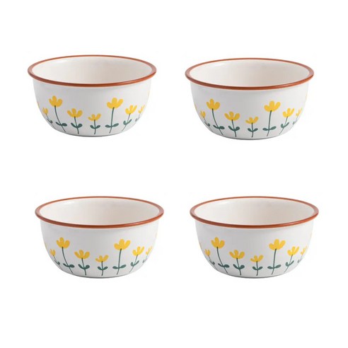 니치유 도자기 선물세트 꽃 접시 그릇 접시 식기 도자기 홈세트, 국그릇18cm*1200ml*4P, 1개