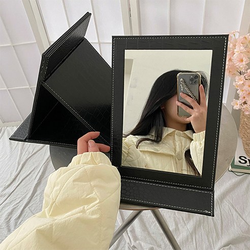 루끌리 접이식 휴대용 탁상 거울 집들이 개업선물, 대형_블랙악어