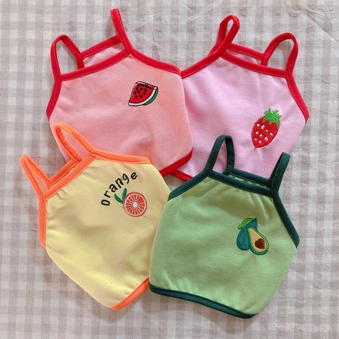 여름에 입기 좋은 개인싸 강아지옷, 과일자수 크롭 나시