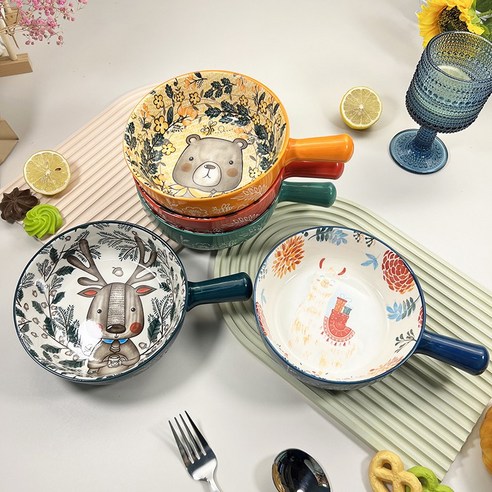 식탁에 이야기를 불어넣는 BLOWFISHFUGU 북유럽 캐릭터 손잡이 그릇 세트