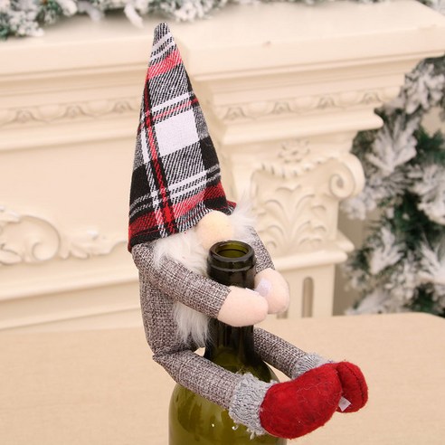 크리스마스 홈 장식 크리스마스 레드 와인 병 들고 레드 와인 장식 산타 클로스 인형 와인 지주 와인 세트, 하나, 회색