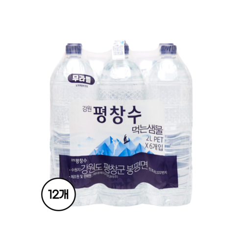 강원평창수 무라벨 생수, 2L, 12개