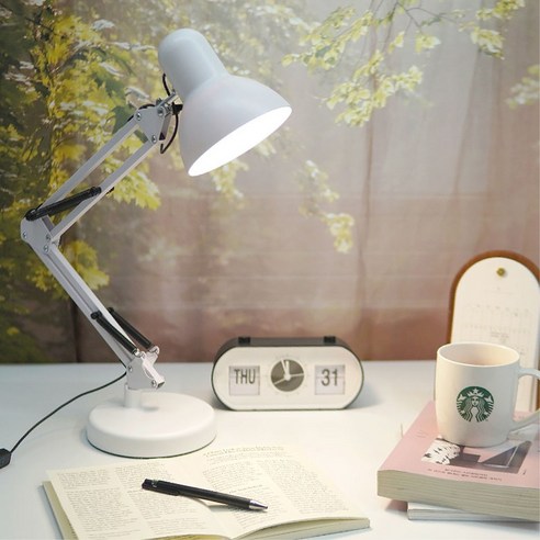메카솔루션 모던 LED 스프링 테이블 램프 독서등 식물등 취침등, 화이트